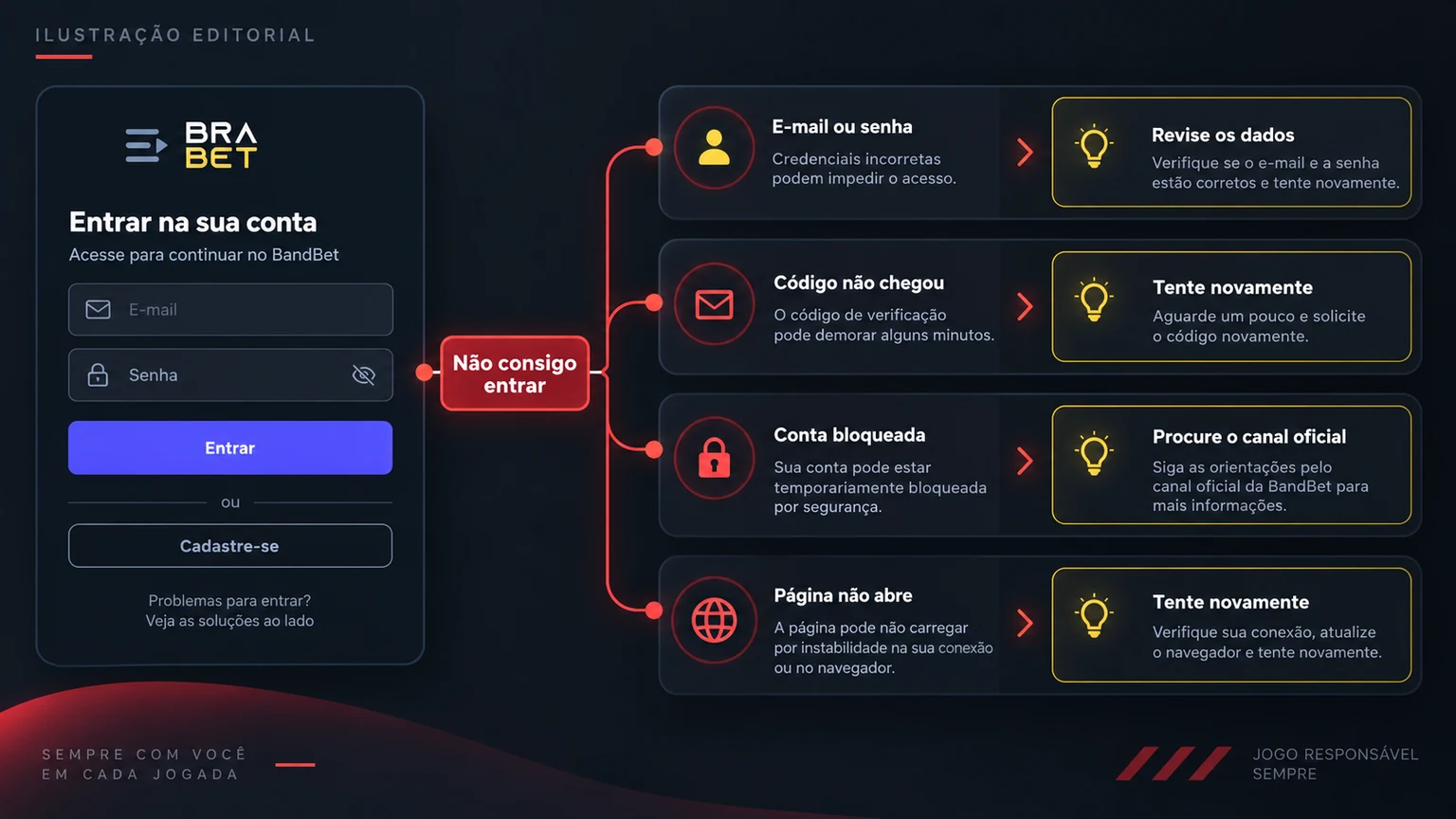 Diagnóstico de falhas de login da BandBet